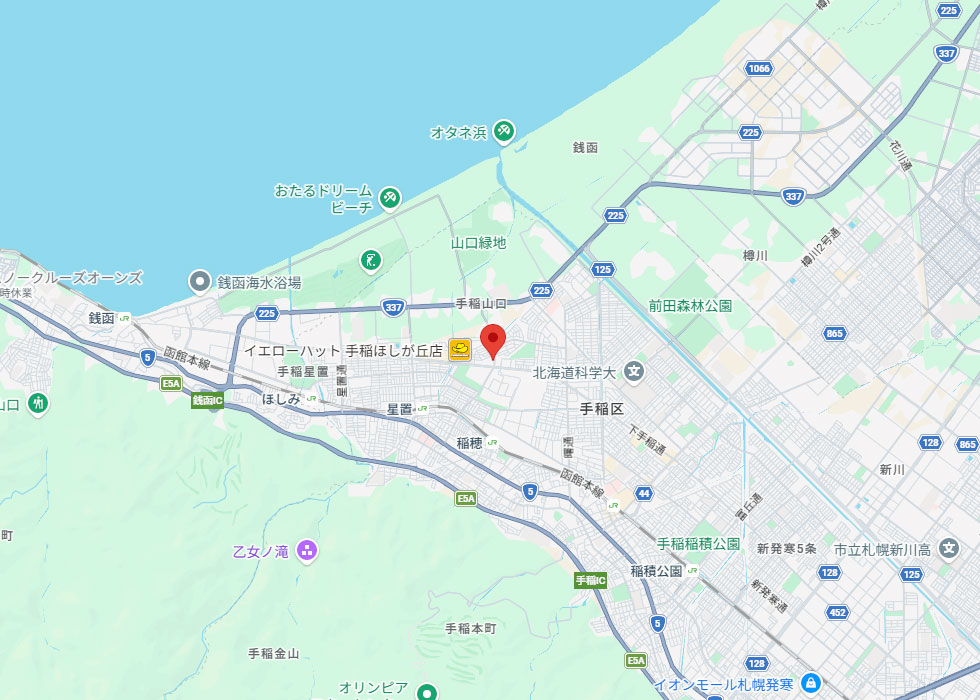 設置予定地周辺の地図（国道337号・225号、銭函IC方面）