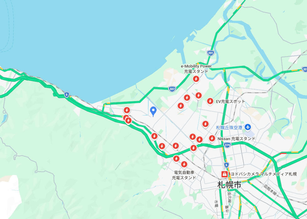 周辺の充電スポット状況マップ（札幌市西部エリア）