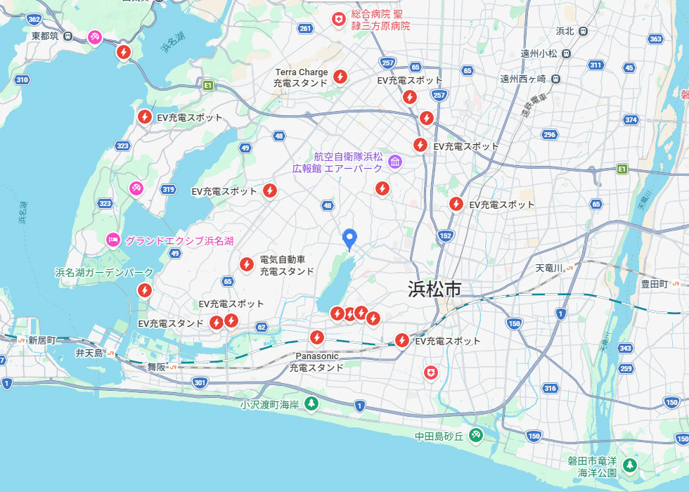 周辺の充電スポット状況マップ（浜松市エリア）