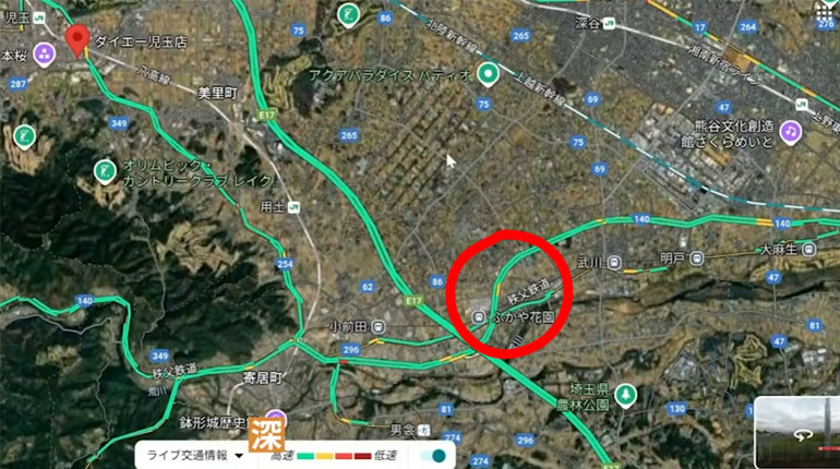 ダイエー児玉店とふかや花園プレミアム・アウトレットの位置関係マップ