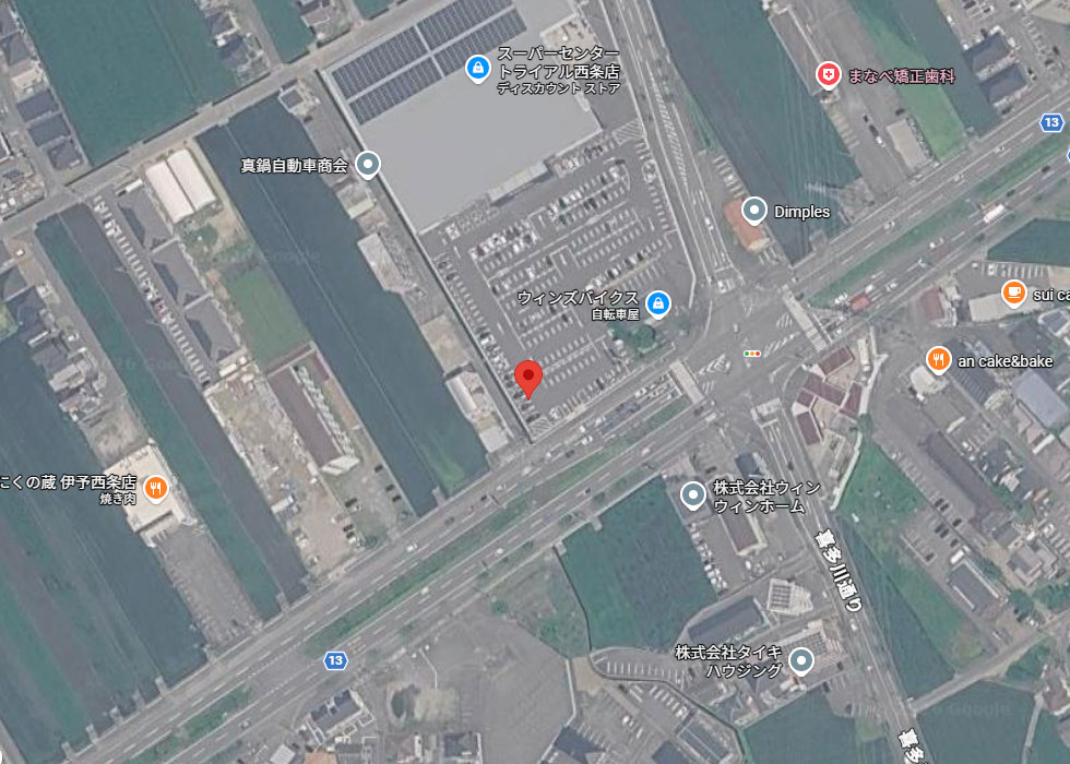 航空写真（近景）／赤ピン＝設置予定地