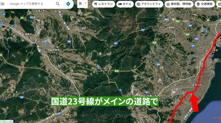 国道23号線 四日市・名古屋方面へ続く広域マップ
